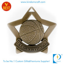 Benutzerdefinierte antike Bronze Sterne Umriss 3D Design Basketball Medaille in guter Qualität